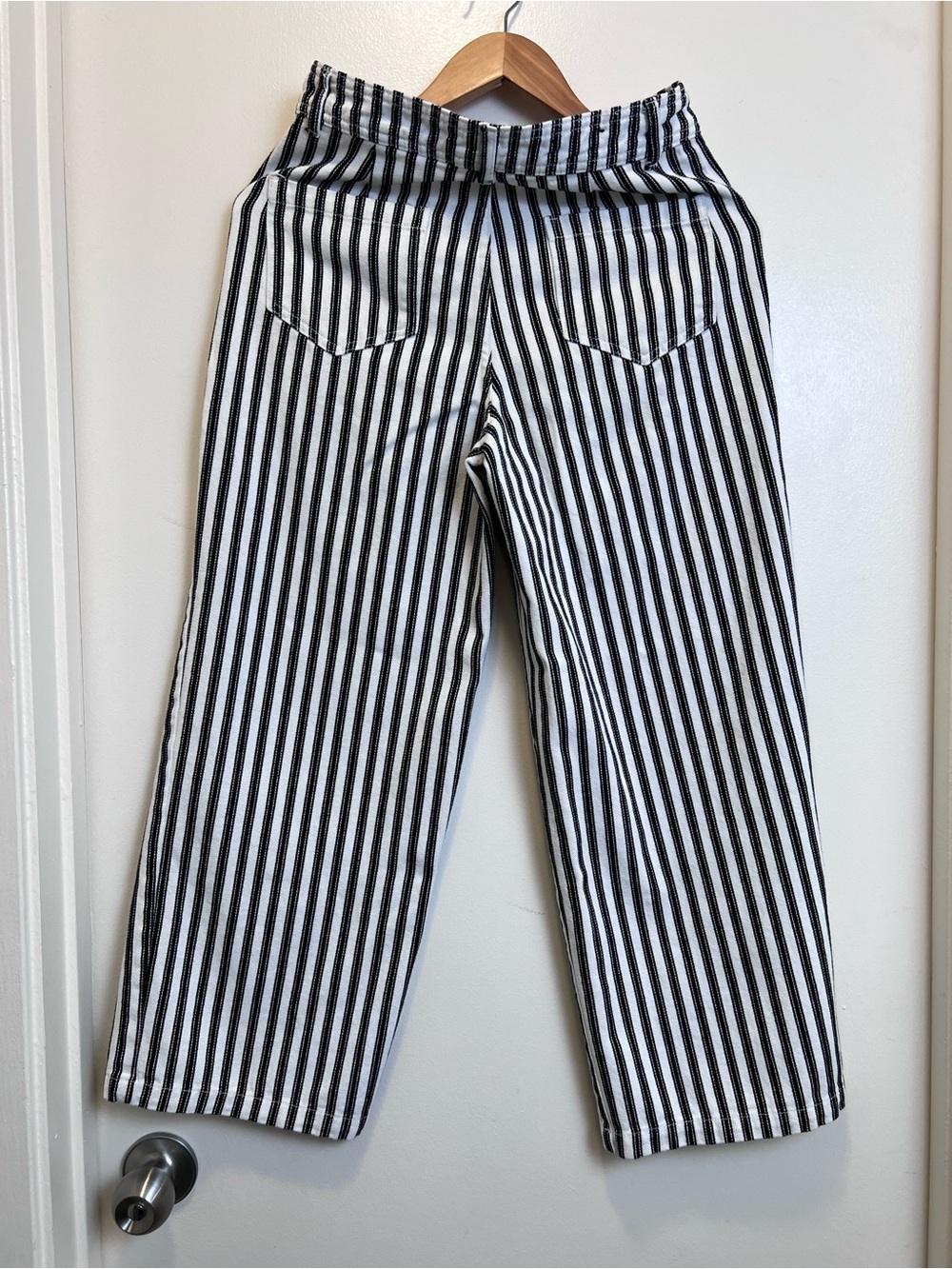 Who What Wear Railroad Stripe Cropped Wide Leg Utility Pants 100% Cotton Size 2 - Picture 8 of 9